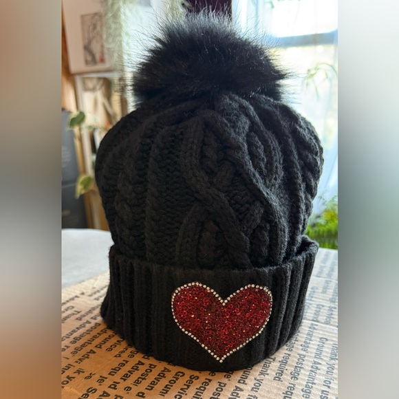 Black Knit Beanie with Red Heart
Upcycled by Heidi - Picture 2 of 4